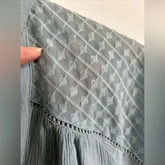 Women’s Blouse Size‎ 12 Green Crinkle Sheer Panel Pullover Coquette Romantic - Picture 6 of 14